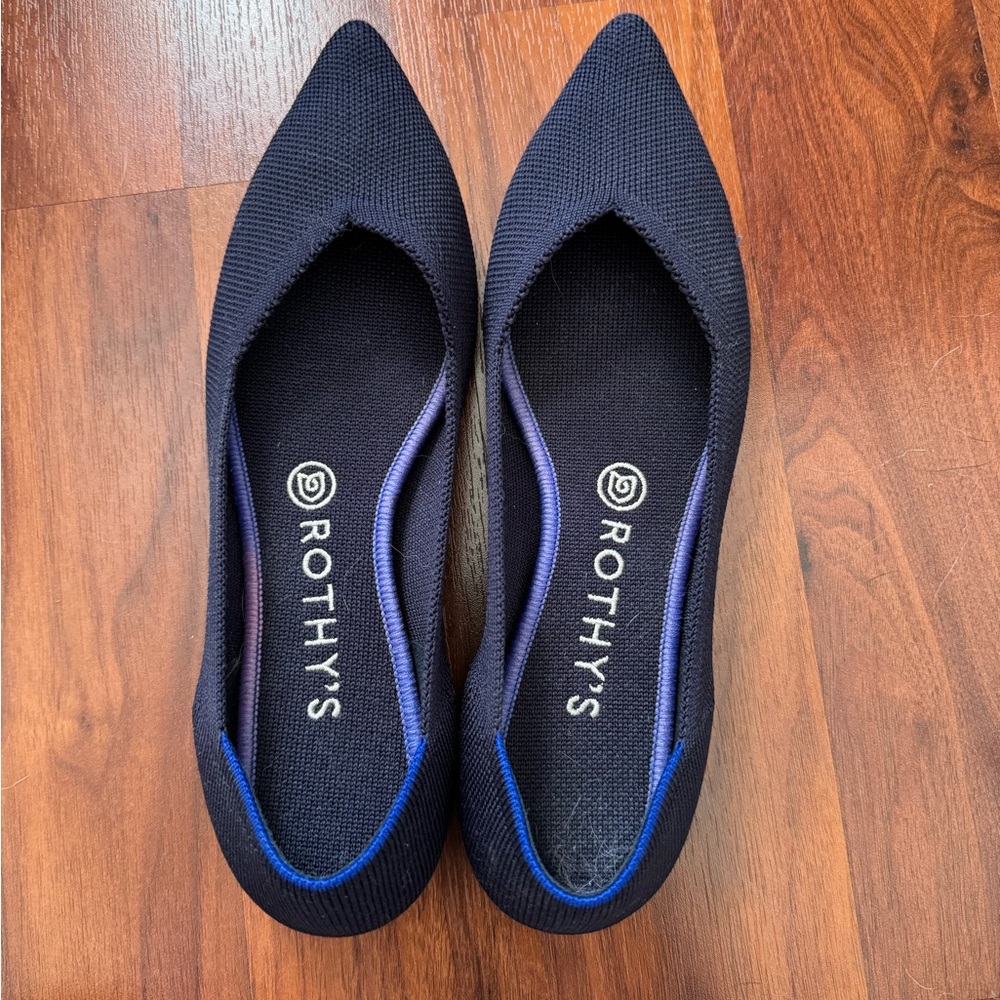 Rothy's Navy Pointed Knit Slip-On Flats